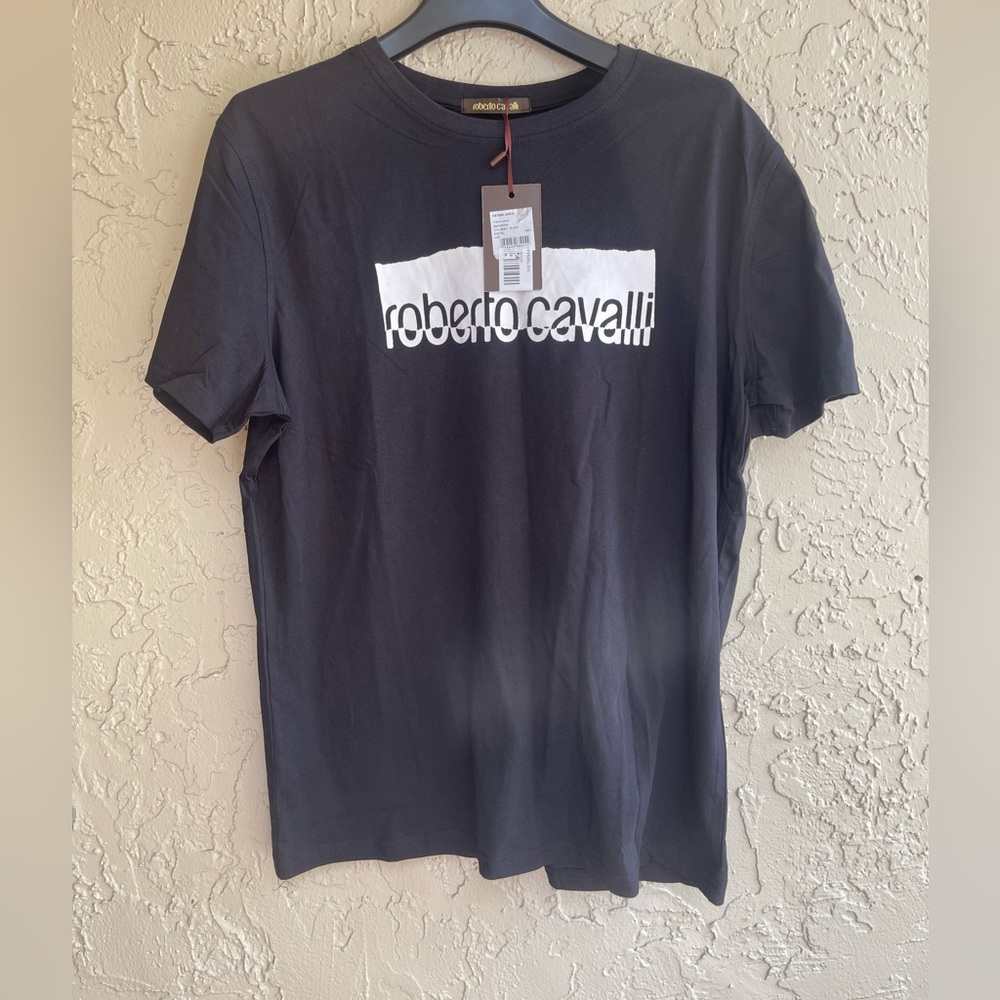 Roberto Cavalli men’s size XL black cotton t-shirt slim fit new with tag